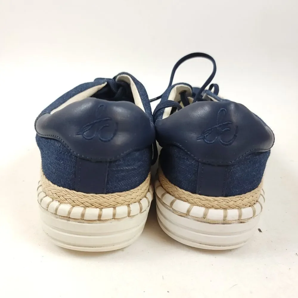 Sam Edelman kavi Denim espadrille Platform Wedge sneaker shoe navy blue Size 9.5